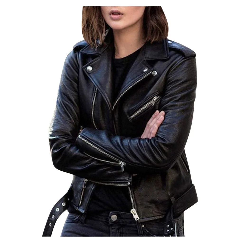 Graduation Gifts Women Faux Leather Jacket 2022 Fall New Long Sleeve Zipper Fitted Coat Fall Short Jacket Solid Lapel Female Moto Biker Jackets