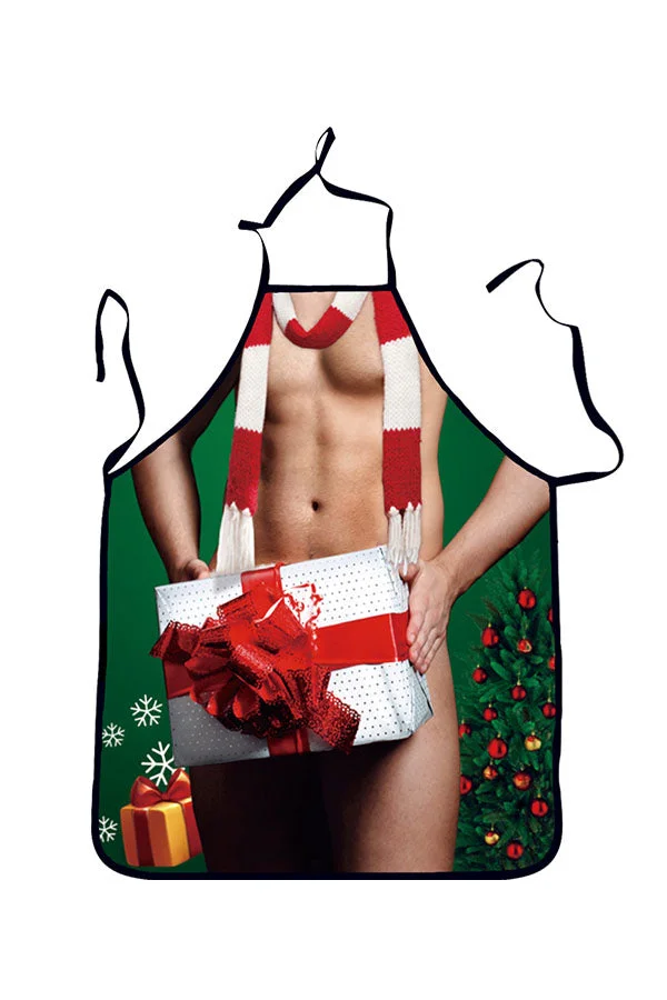 Funny Adult Party Cosplay Sexy Naked Man Print Christmas Apron Green-elleschic