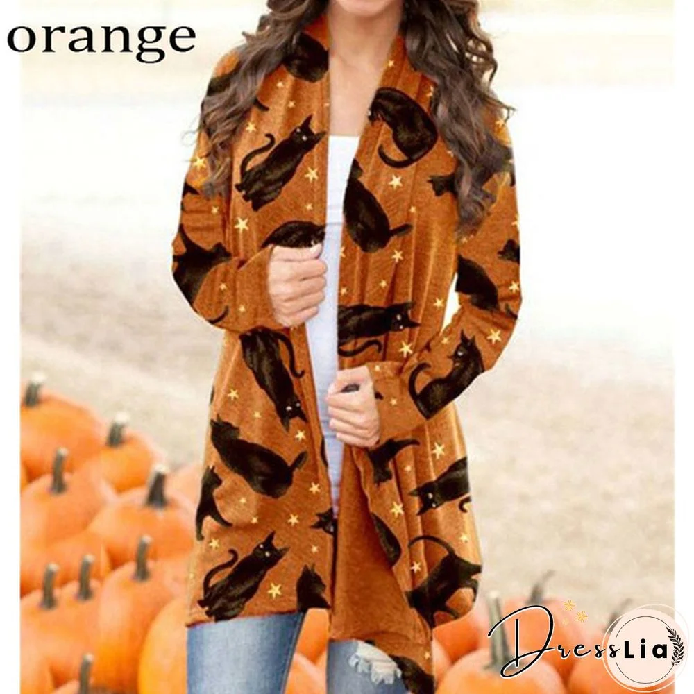 New trend Halloween women's coat digital printing loose long-sleeved sweater casual cardigan