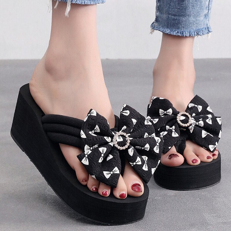 Fashion Woman Slippers Summer Outdoor Light Shoes Ladies Wedge Patform Flip-Flop Non-Slip Basic Home Bowknot Women Sandals