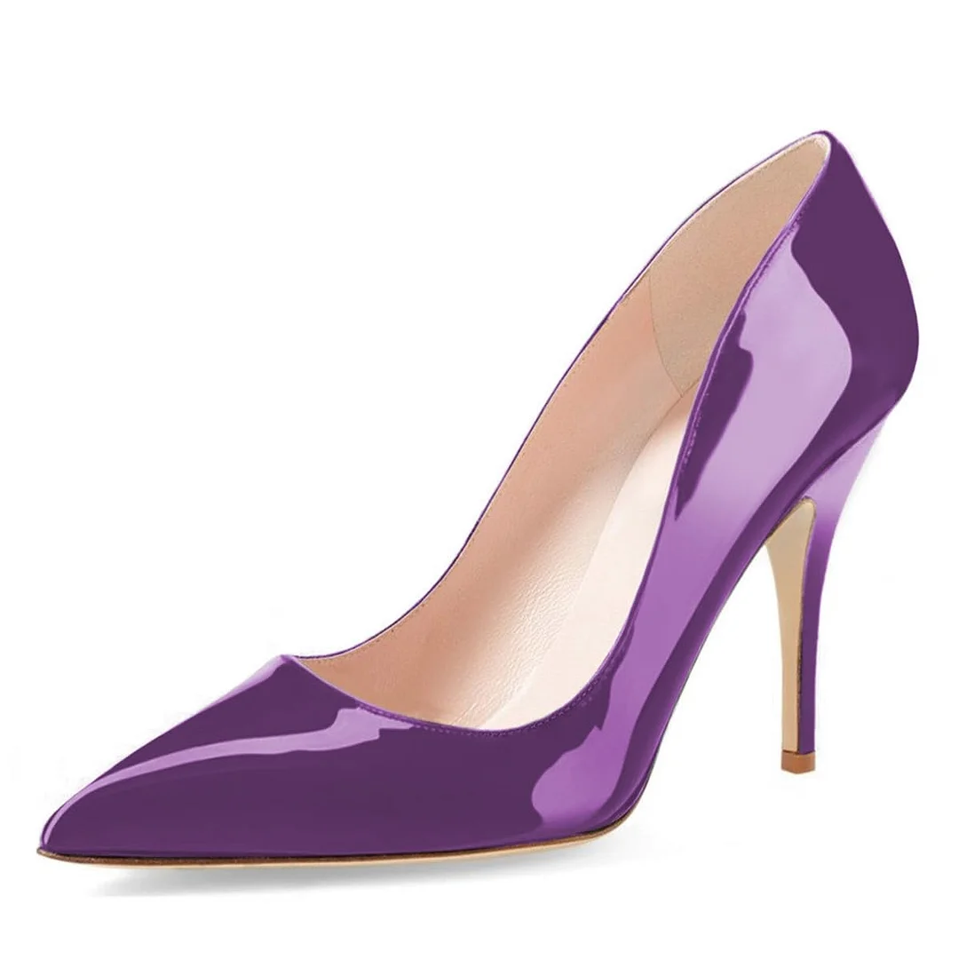 YDN Shiny Purple Pointed Toe Stiletto Heel Pumps for Women