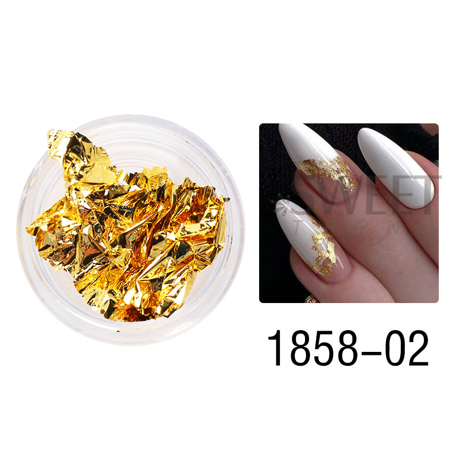 Needmkt 1 Box Aluminum Gold Silver Nail Foils Flakes Irregular Gold Leaf Sequins DIY Holographic Chrome Paper Accessory Supplies LY1858