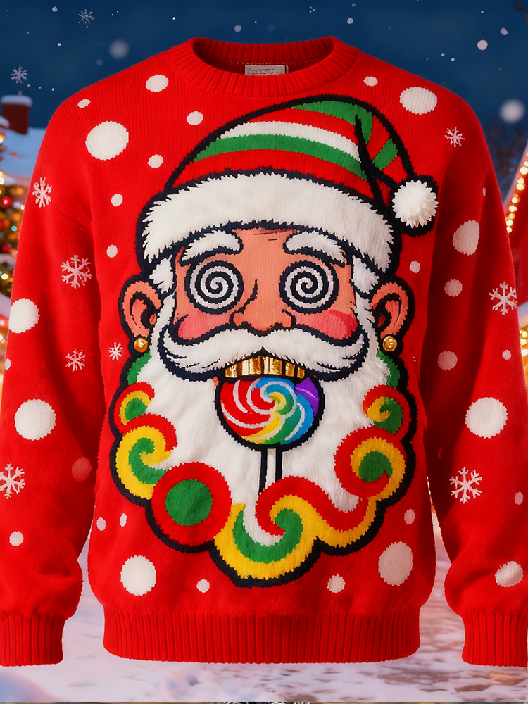 Santa Claus Eating Lollipop Crew Neck Sweatshirt elevenforest