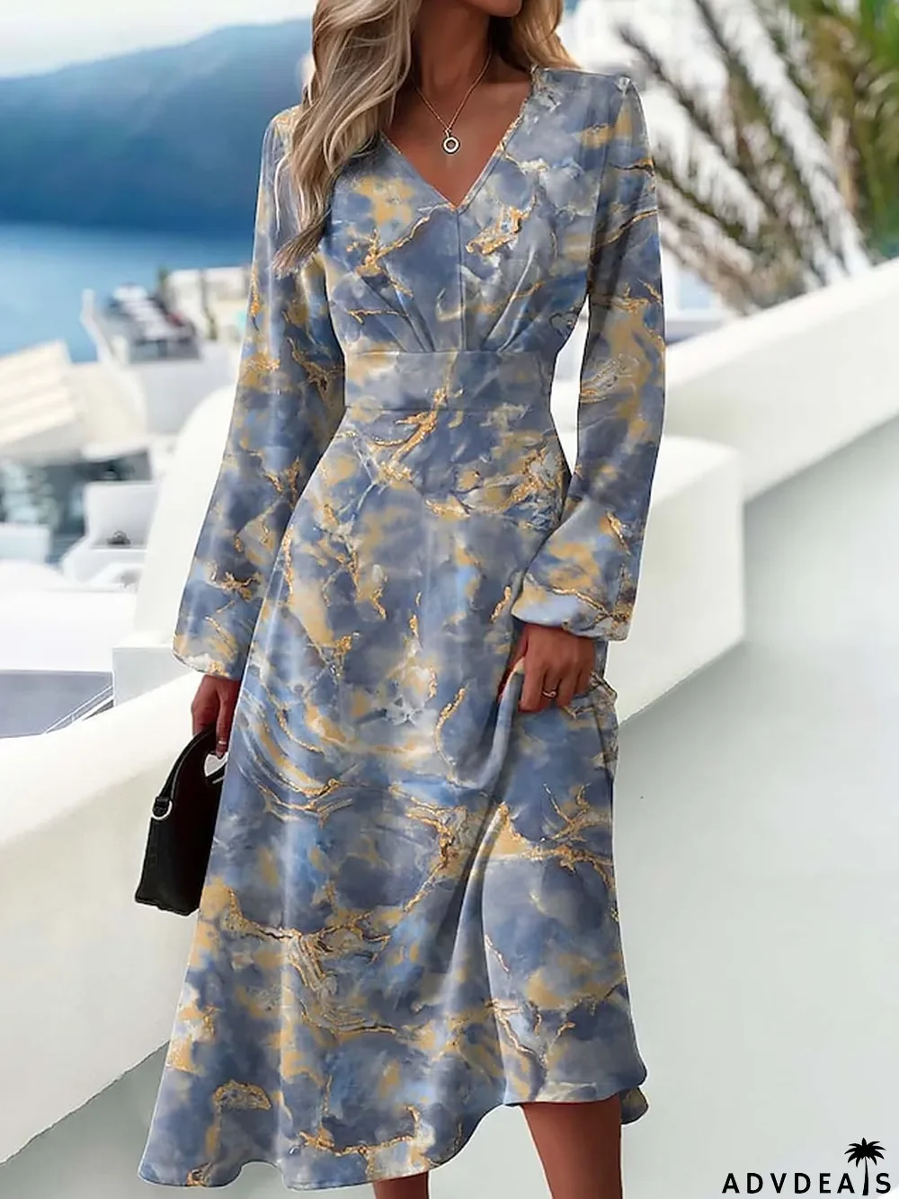Women's Print Dress Spring\u00a0Dress Graphic Abstract Print V Neck Midi Dress Active Fashion Outdoor Daily Long Sleeve Regular Fit Blue Purple Green Spring Fall S M L XL XXL