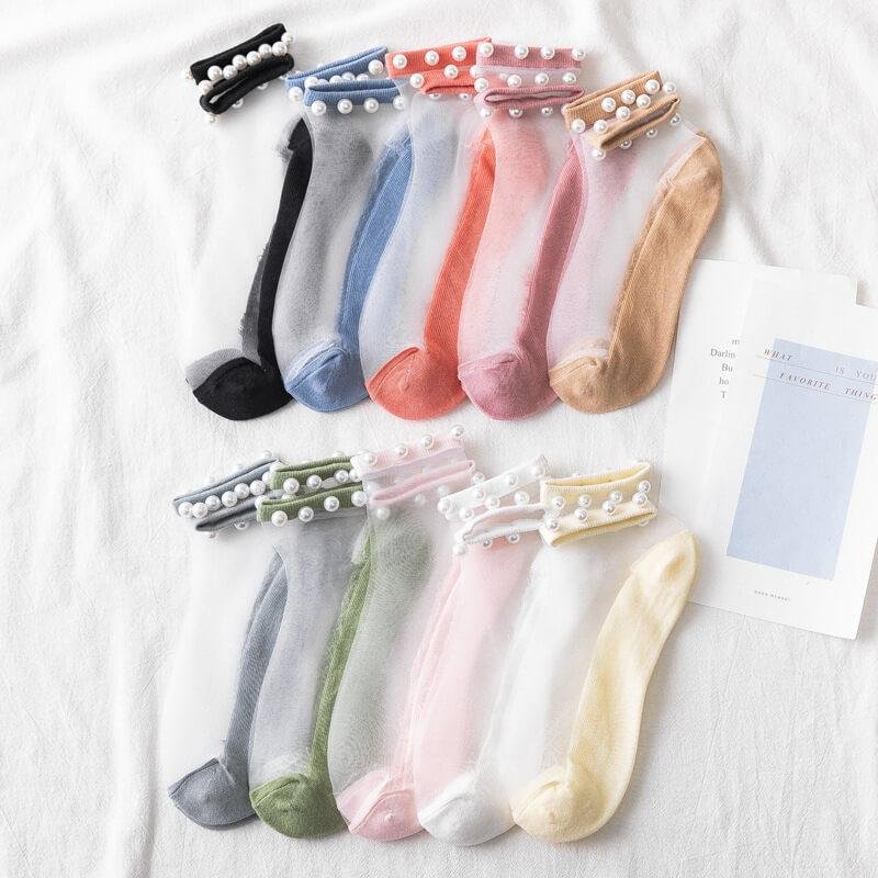 Pearl Crystal Silk Breathable Boat Socks