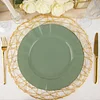 10 Pack | 9" Dusty Sage Hard Plastic Dinner Plates with Gold Ruffled Rim, Heavy Duty Disposable Dinnerware