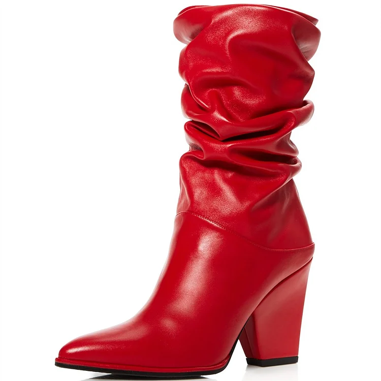 Bottes rouges à talons bloc et pointe fine Flusfy