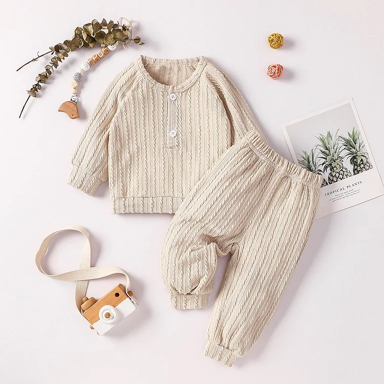 Baby Solid Color Twist Knitted Apricot 2 Pieces Set