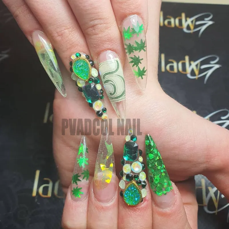 Maple Leaves  Glitter Nail Art Sequins Holographic Flakes Paillette 3D Gold Green Micro Nail Decoration Salon Polish Manicure-Nail Inspo