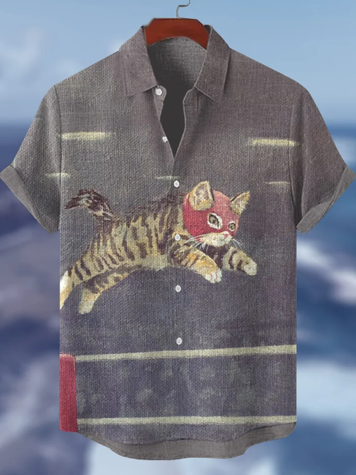 Men's Cat Jumps High Art Print Casual Shirt
