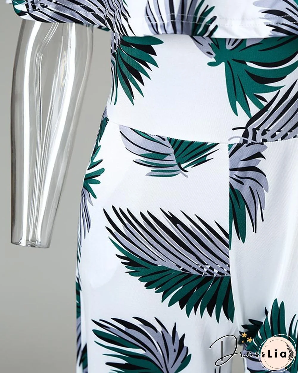 Fashion Print Frilled Off Shoulder Flared Jumpsuit P11647