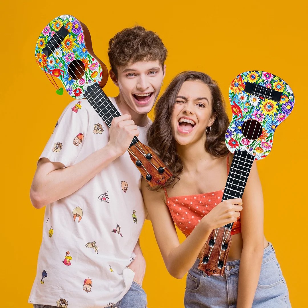 DIY Wooden Guitar Diamond Art Ornament Unique Gifts for Musicians (Garden)