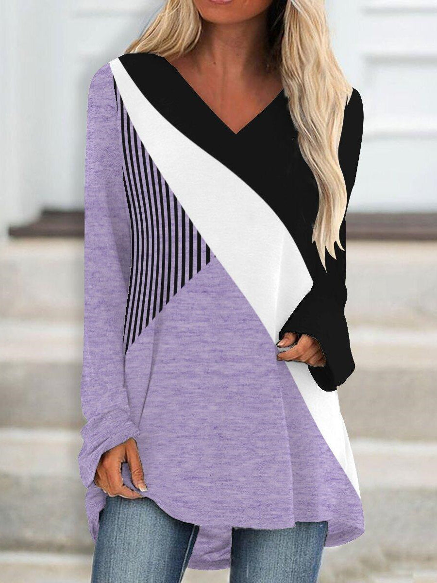 Women's V-Neck Long Sleeve Graphic Printed Tops