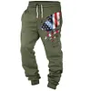 Men's Vintage American Flag Print Pocket Casual Athletic Elastic Waist Trousers by Inlyline