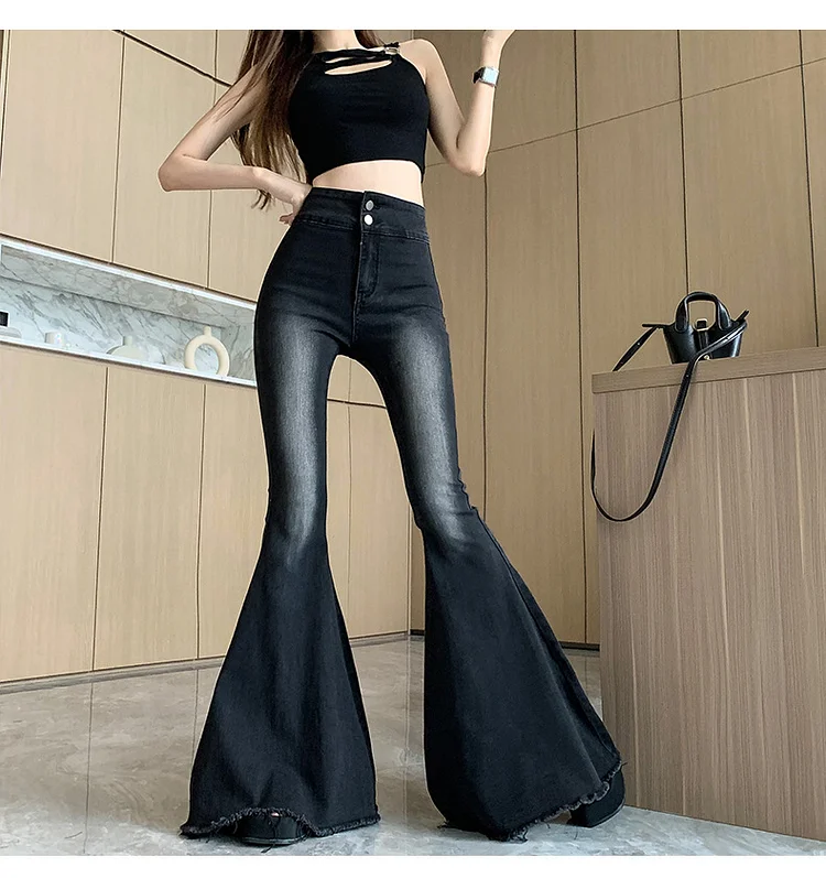 上品 ハイウエスト ファッション 着痩せ デニム パンツ
