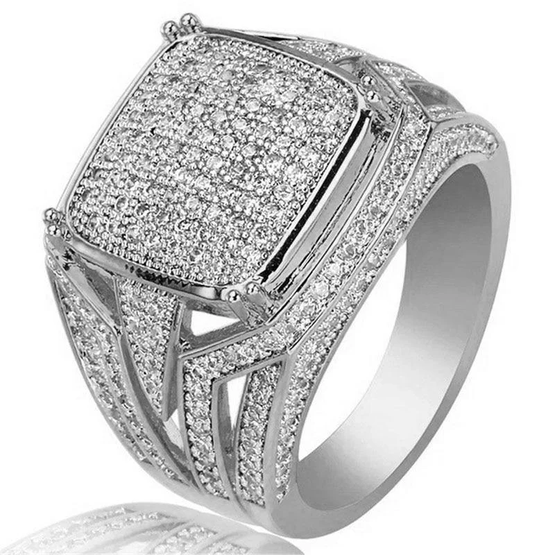 Gold Sliver Hip Hop Style Men Iced Out Ring-VESSFUL