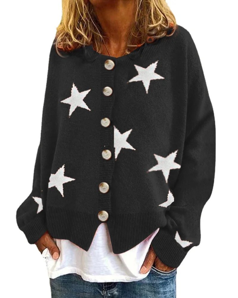 Wongn Wongn And Winter New Sweater Women's Cardigan Five-Pointed Star Single Breasted Top
