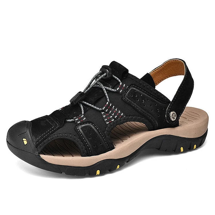 Mens Closed Toe Cow Leather Outdoor Hiking Water Sandals