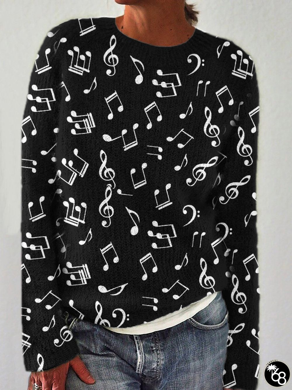 Classy Music Notes Pattern Cozy Sweater | 168DEAL