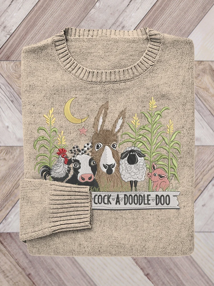Farm Animal Embroidery Pattern Cozy Sweater