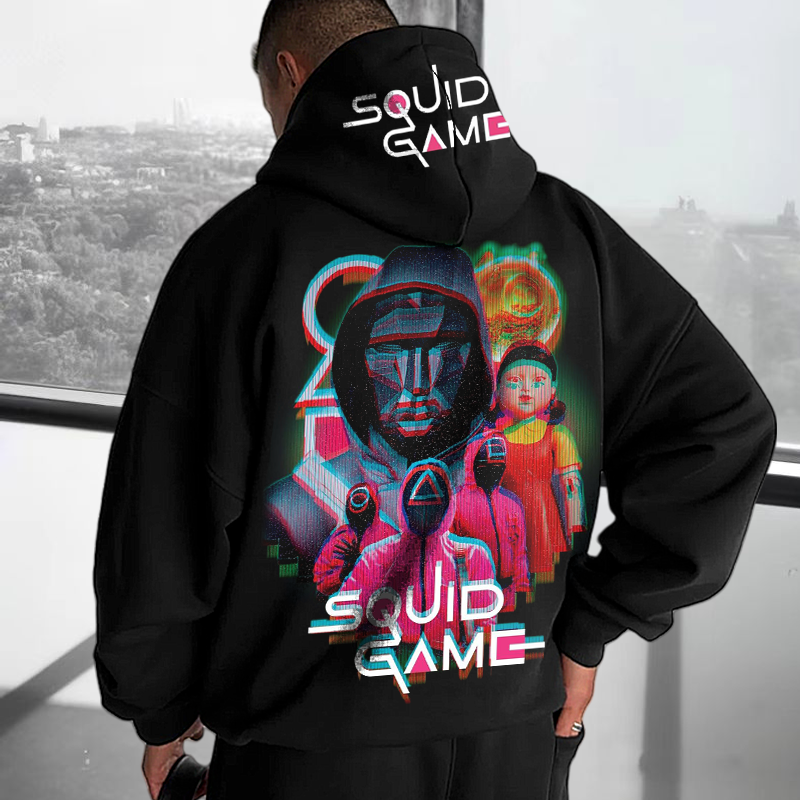 Unisex 123 Squid Game 2 Oversize Print Street Wear Black Hoodie / DarkAcademias /Darkacademias