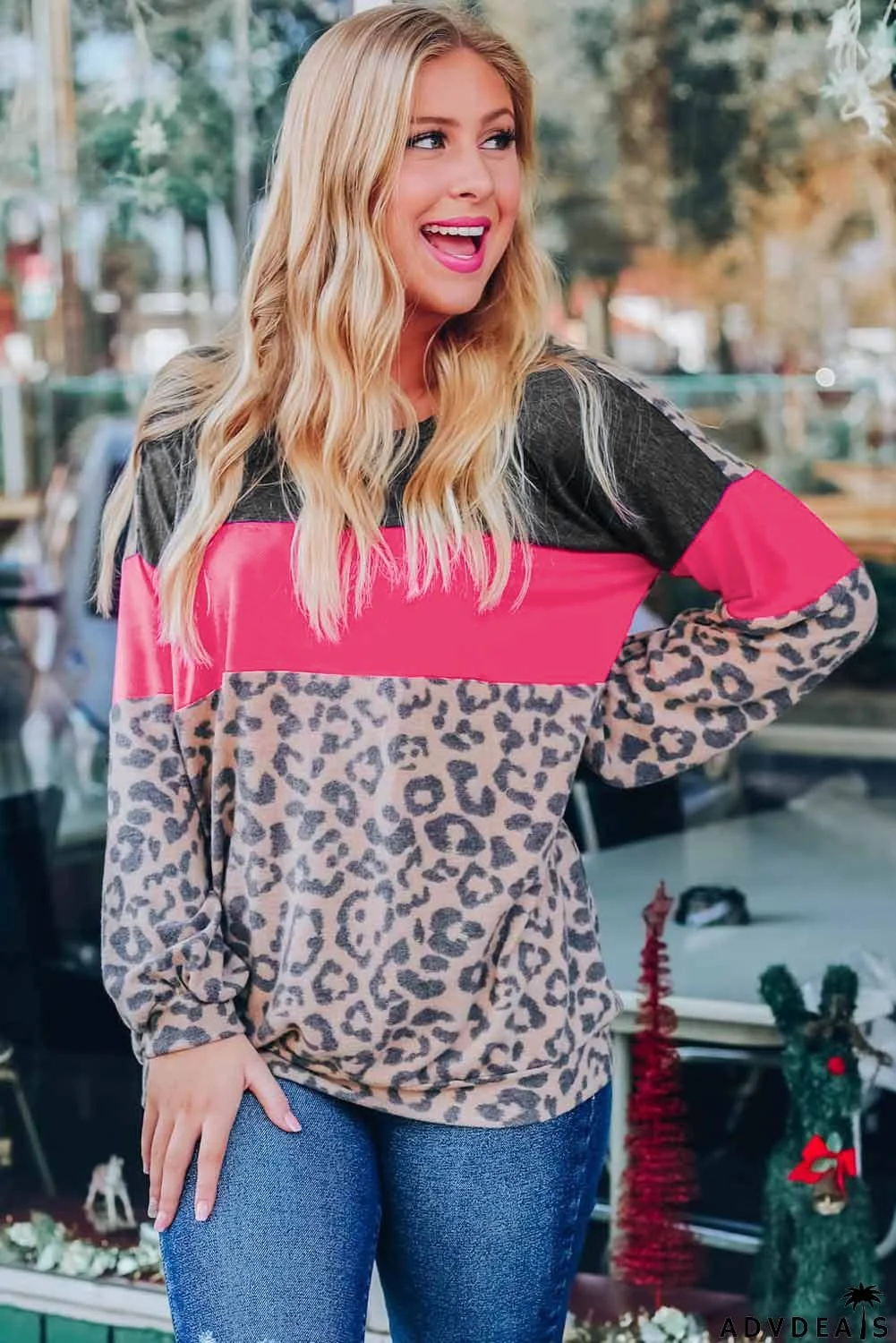 Color Block  Patchwork Puff Sleeve Top