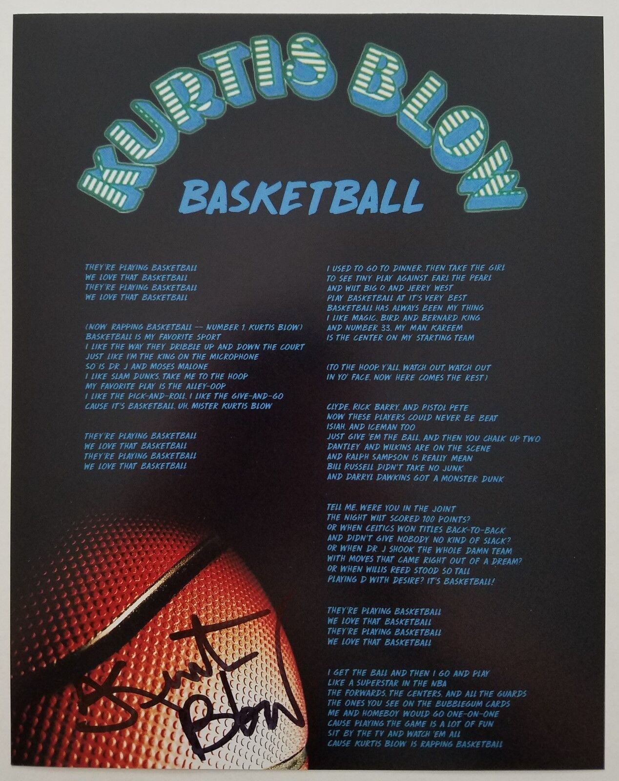 Kurtis Blow Signed Basketball Lyrics 8x10 Photo Poster painting Rapper MC Hip Hop Legend RARE