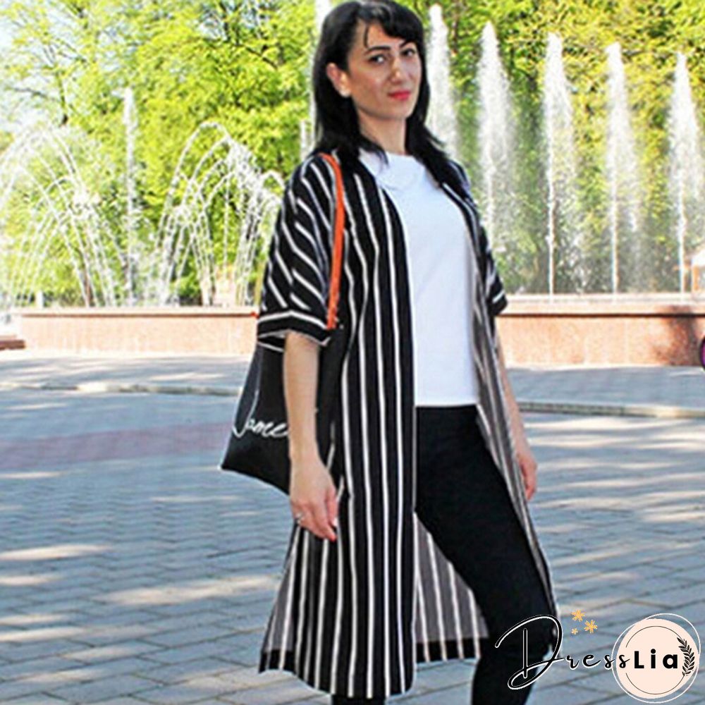 Women's Fashion Casual Spring Summer Striped Bat Sleeve Wide Loose Shirt