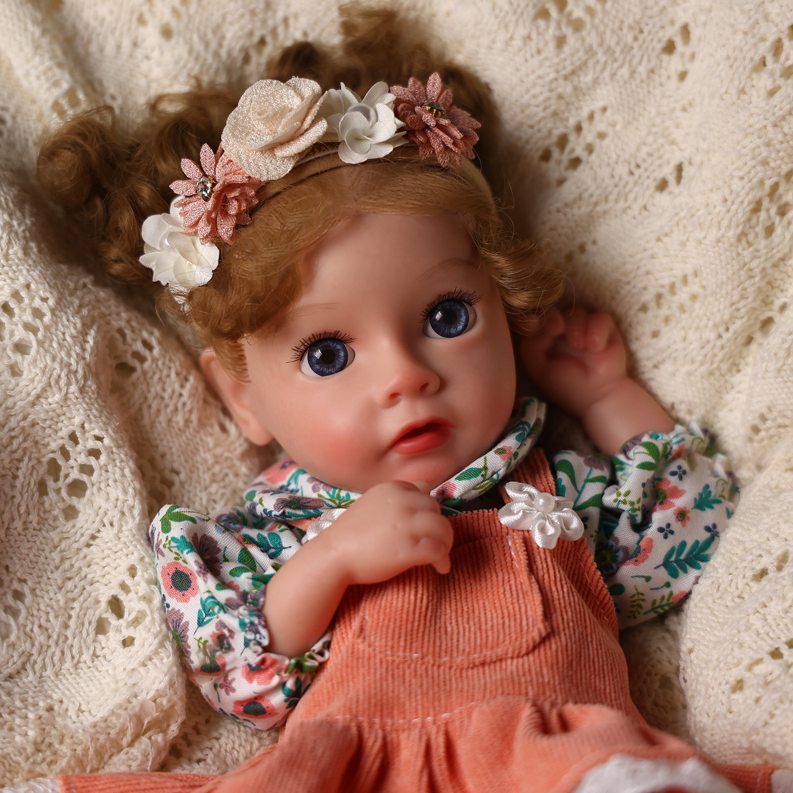 Babeside Daisy 12'' Full Silicone Reborn Baby Doll Orange Floral Dress Girl