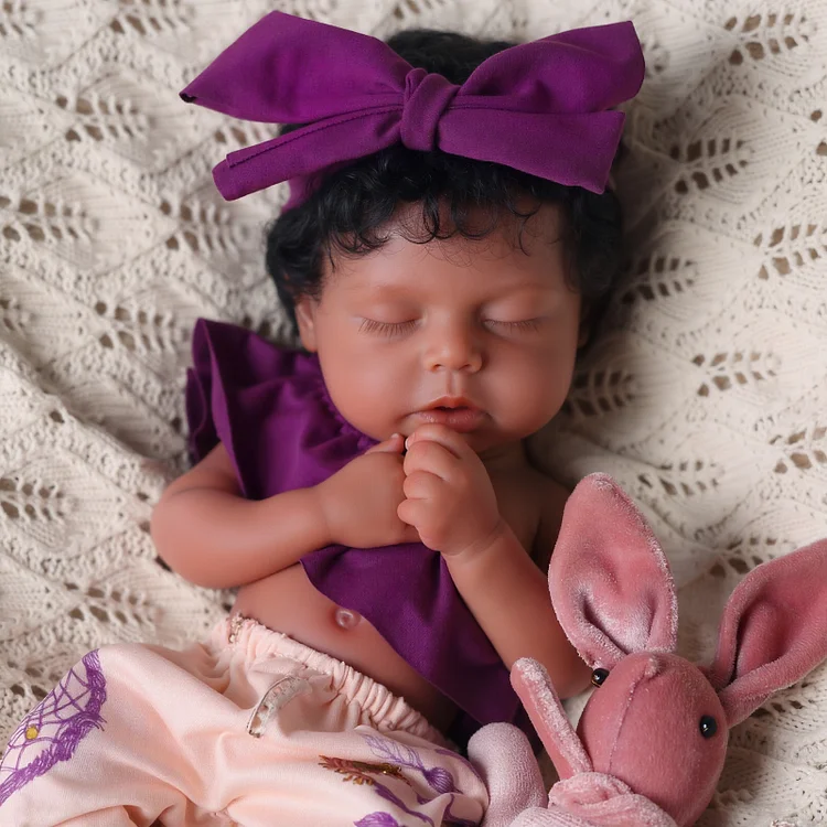 Babeside Lucy 12'' Realistic Silicone Sleeping Baby African American Little Infant Girl Comforting Emotional Present