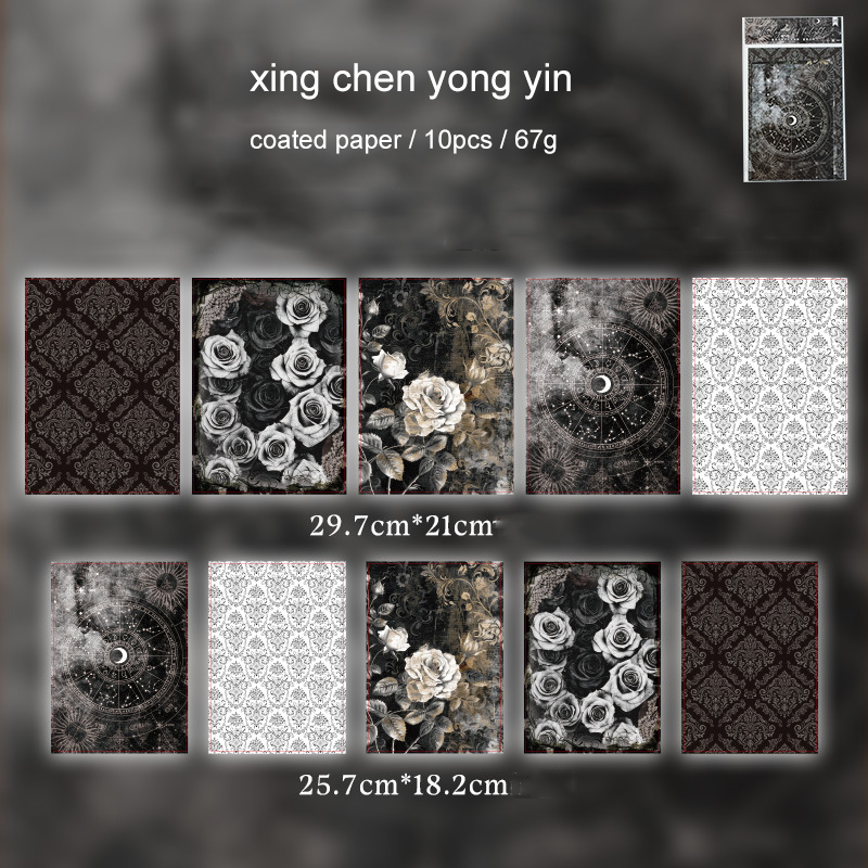 Material Paper - Twilight Legend Series Vintage Dark Flower Pattern Landscape 