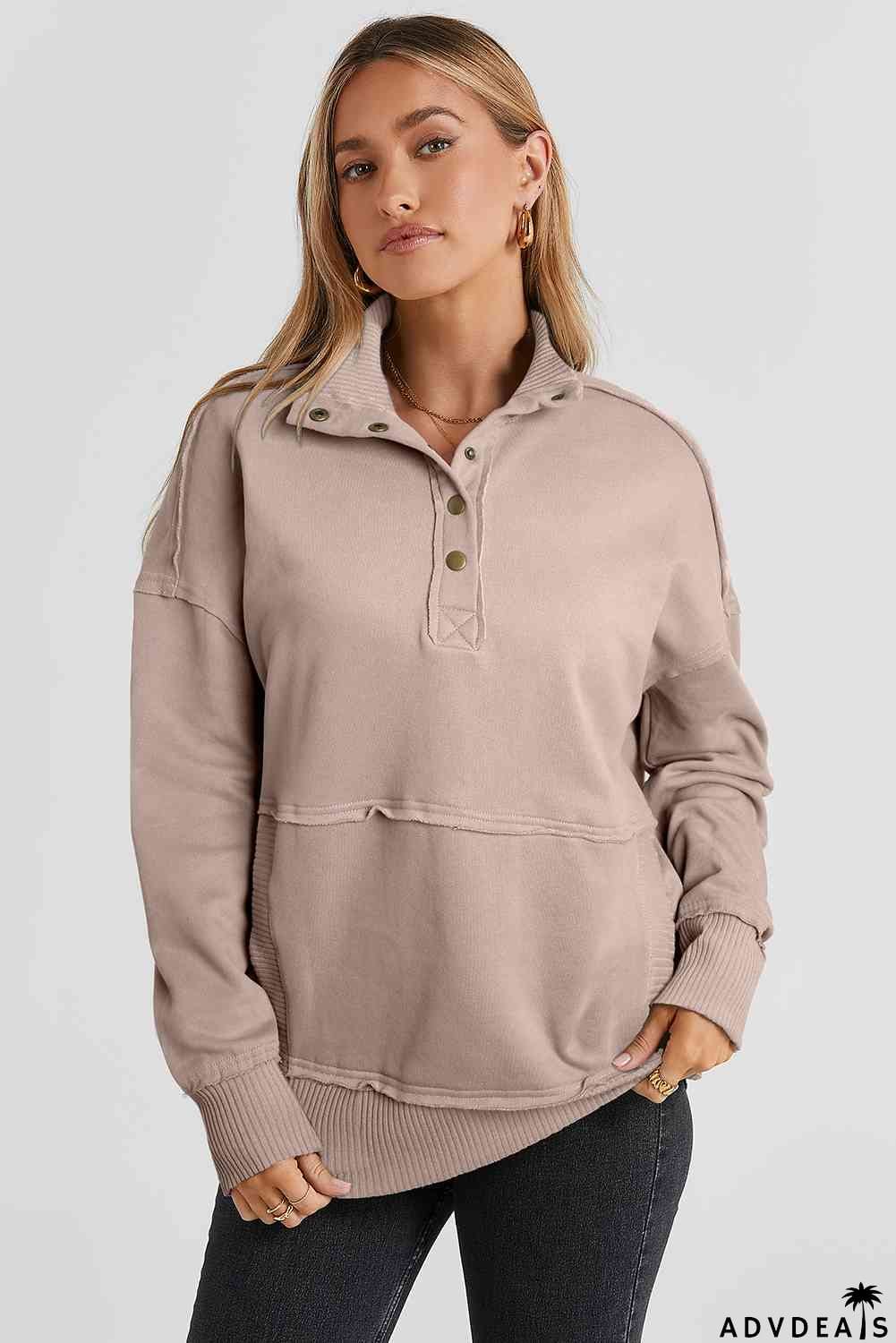 Half Snap Drop Shoulder Long Sleeve Sweatshirt
