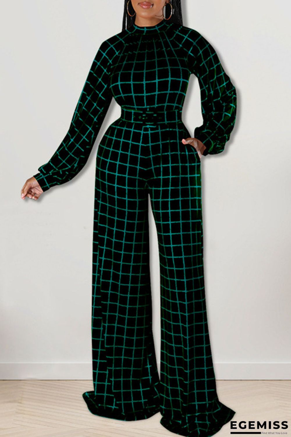Black Casual Plaid Print Patchwork O Neck Straight Jumpsuits | EGEMISS