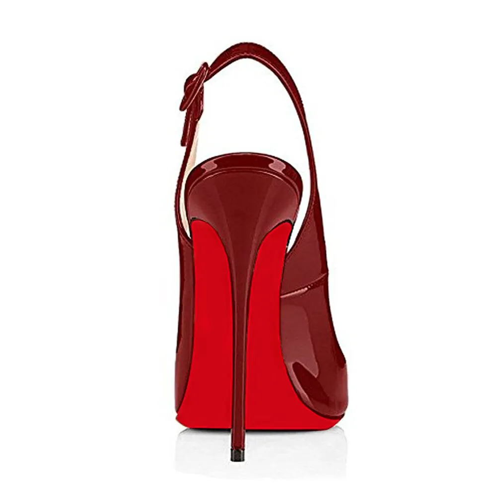 4.72 women's open toe leaky heel  Burgundy high heels-vocosishoes