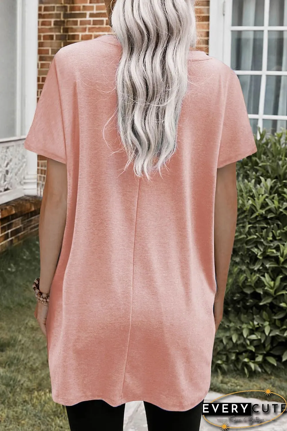 Pink Side Pockets Short Sleeve Tunic Top