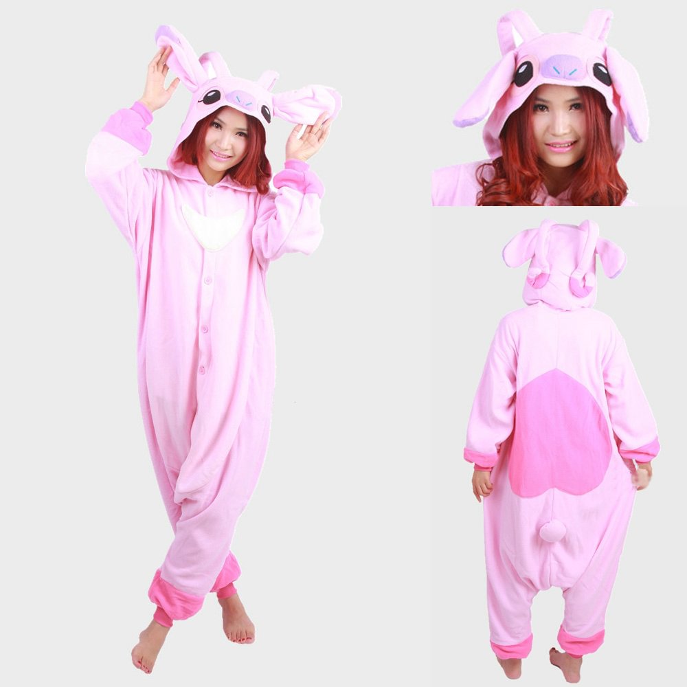Pink Stitch Long Sleeve Kigurumi Onesies Pajamas Costume-Pajamasbuy