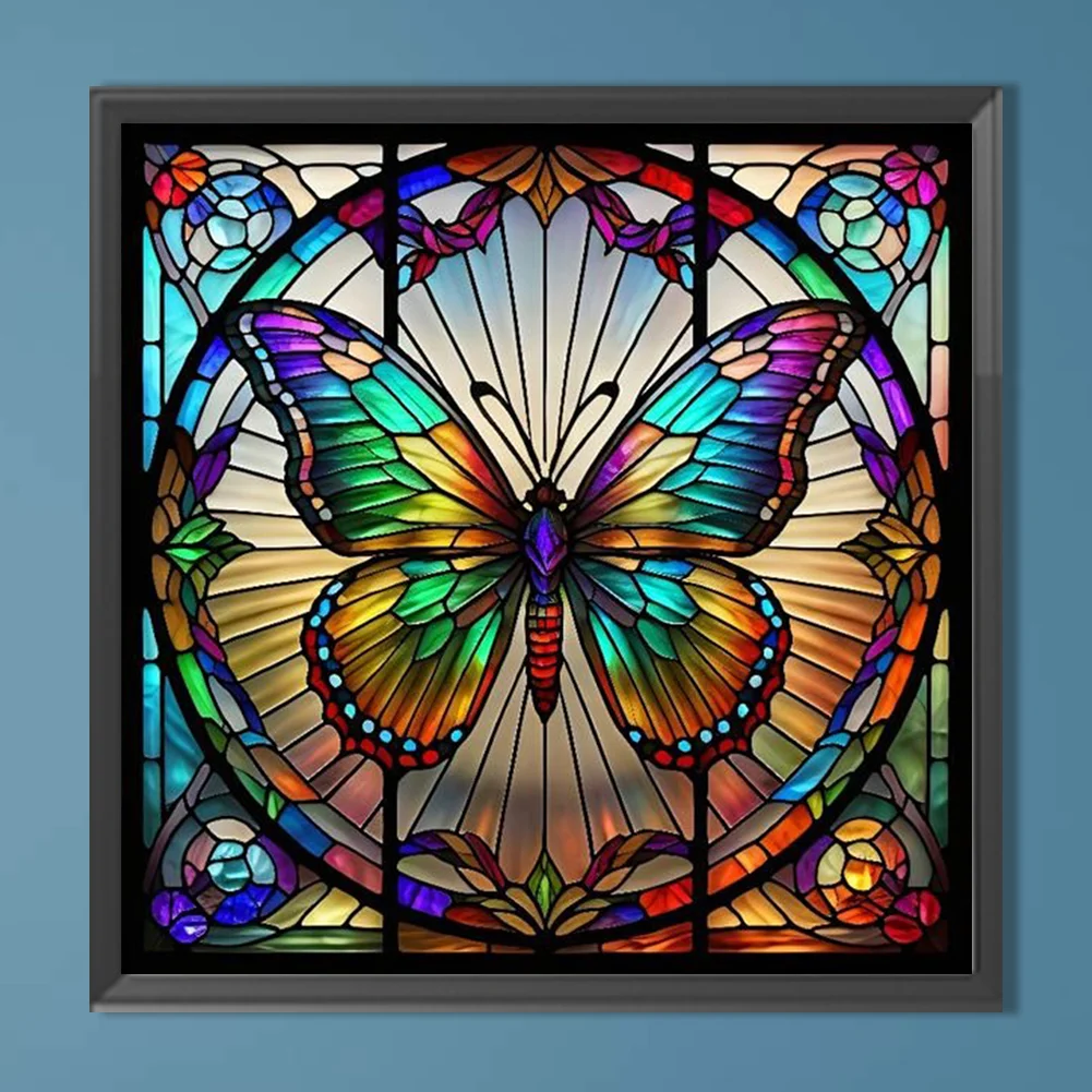 Diamond Painting - Full Round Drill - Stained Glass Butterfly(Canvas|40*40cm)