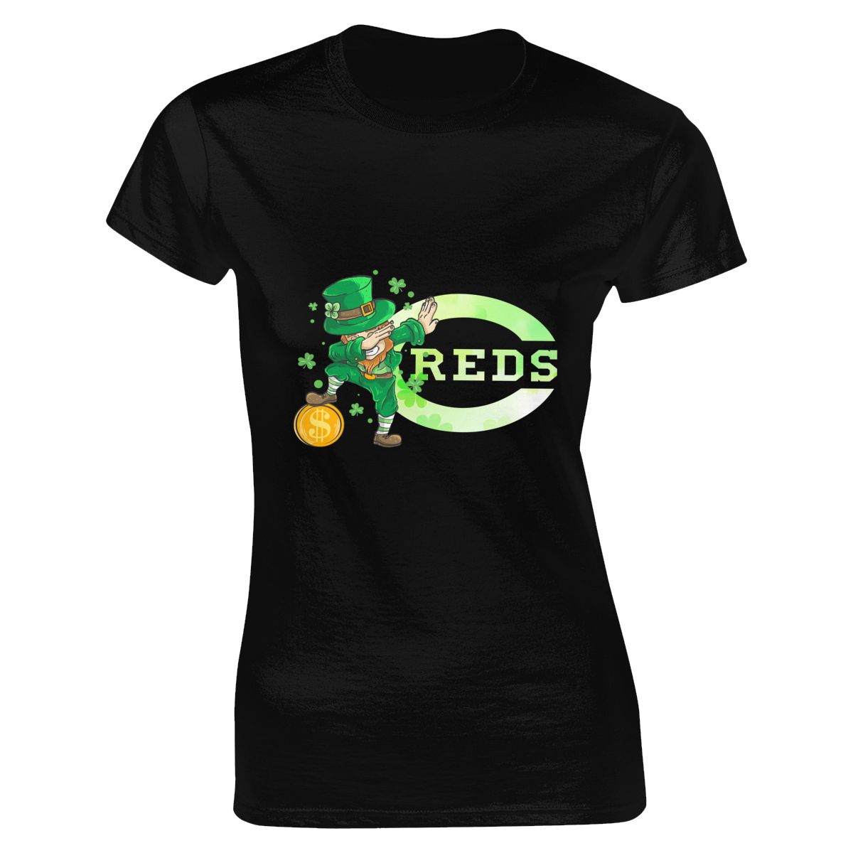 Cincinnati Reds St Patrick's Day Dabbing Leprechaun Women's Soft Cotton T-Shirt