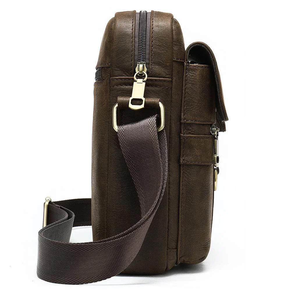 Comfy Leather Men's Soft Shoulder Bag Solid Color Zipper Crossbody Bag