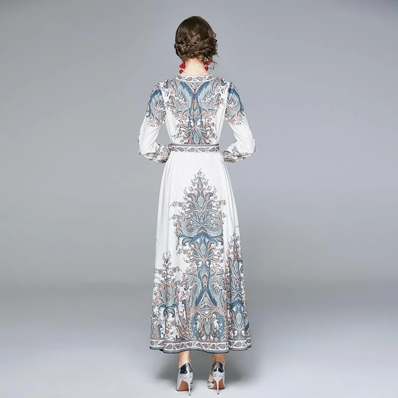 National style print comfortable and breathable long-sleeved dress