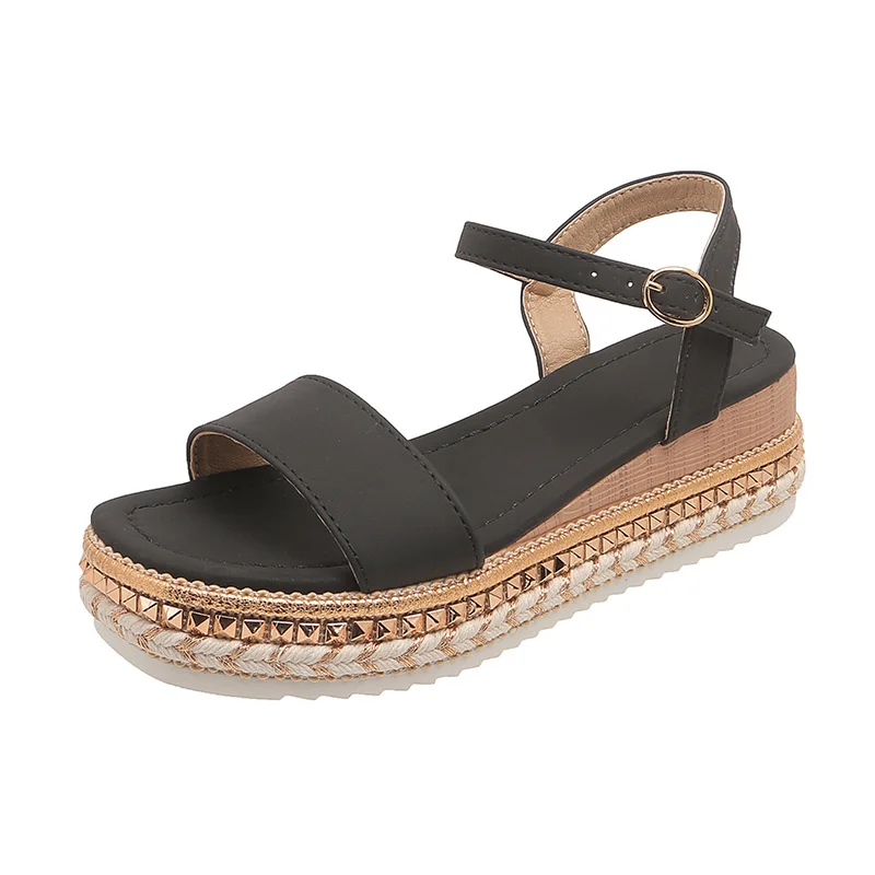 Yyvonne Summer New Pine Cake Dew Sandals With High Heel Lady Fashion Thick Bottom Slope Heel Women's Shoes