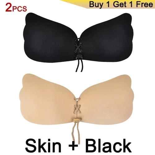 DERUILADY Sexy Lingerie Invisible Silicone Sticky Bra Strapless Backless Self Adhesive Bralette Push Up Fly Bras For Women