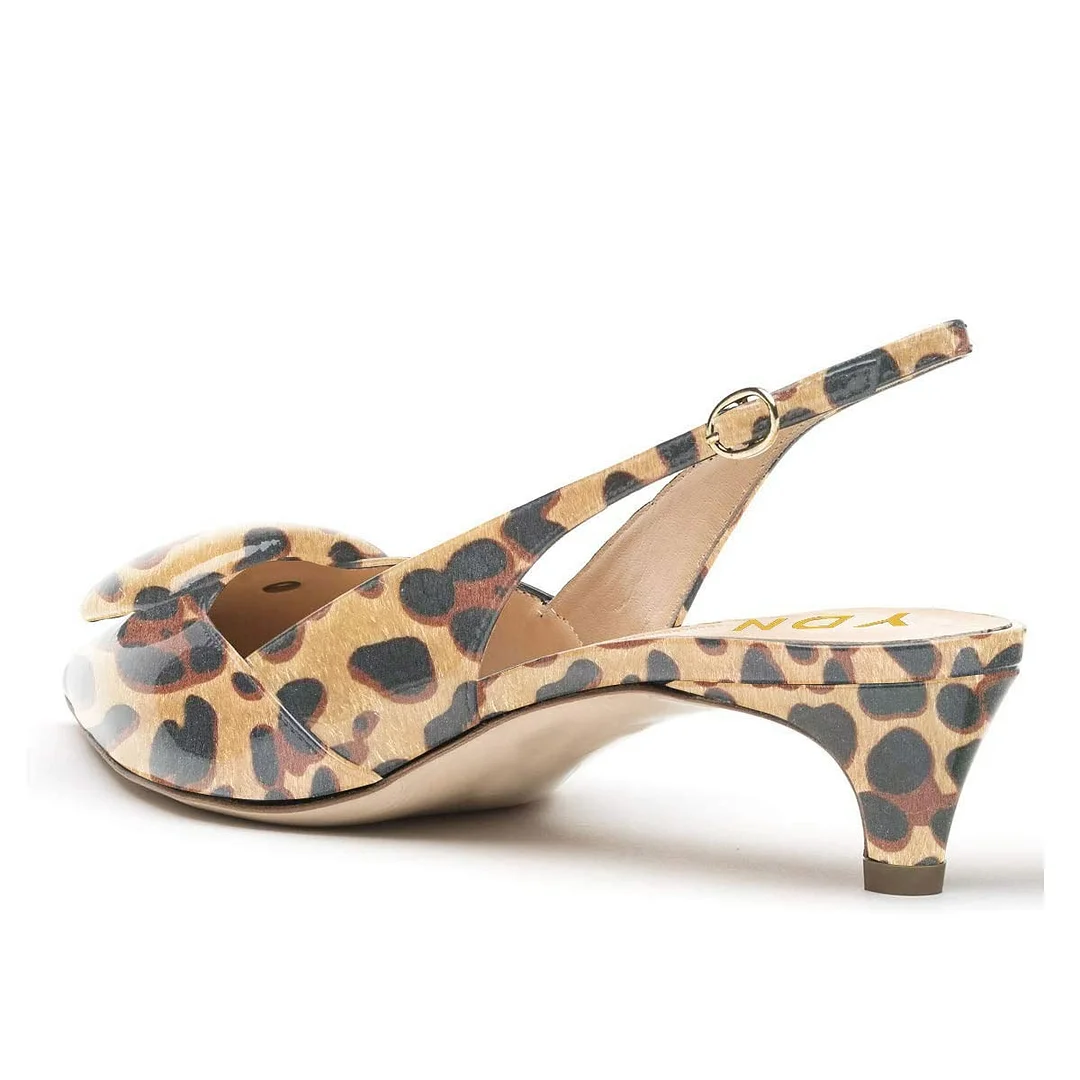 Pointed Toe Leopard Print Slingback Pumps with Kitten Heels