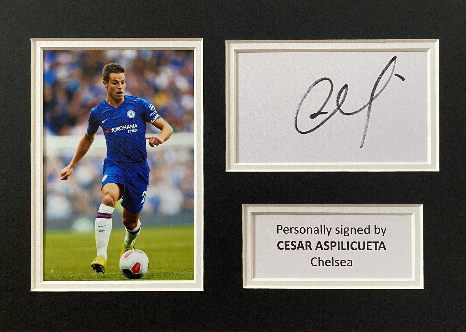 Cesar Azpilicueta Hand Signed White Card In A4 Chelsea Mount Display 2