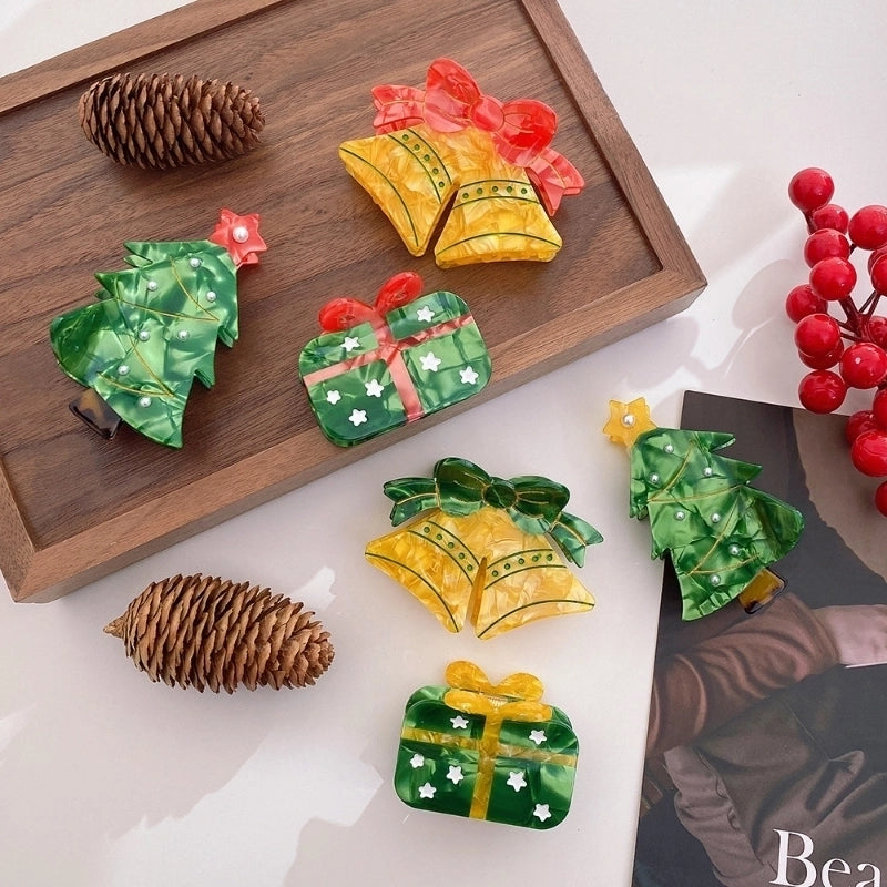 Christmas Cute Women’s Christmas Tree Bow Knot Bell Acetic Acid Sheets Hair Claws