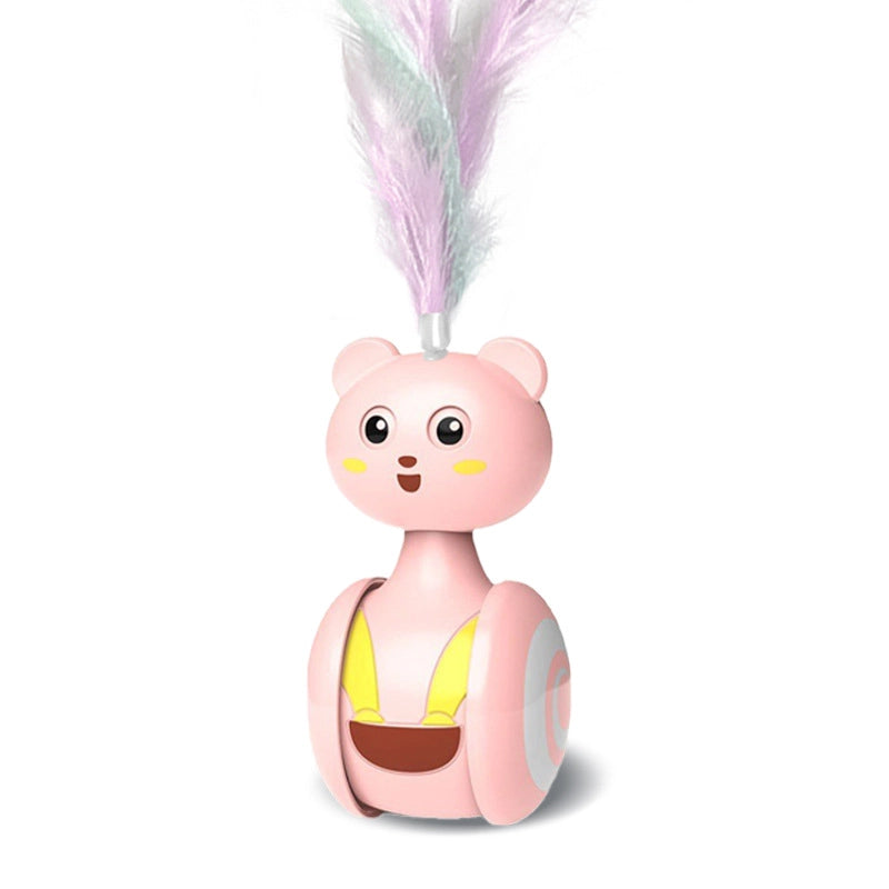 New Colorful Feather Cat Toy Ball Self-entertaining Weeble Wobble Cat Scratch Toy Stick Fun Interactive Pet