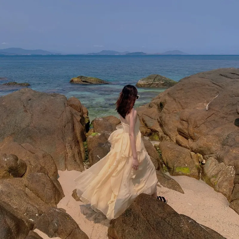 Churchf Churchf Sanya Beach Dress Female Summer Sling Seaside Holiday Dress Wear A Fairy Travel Photo Dress Super Fairy