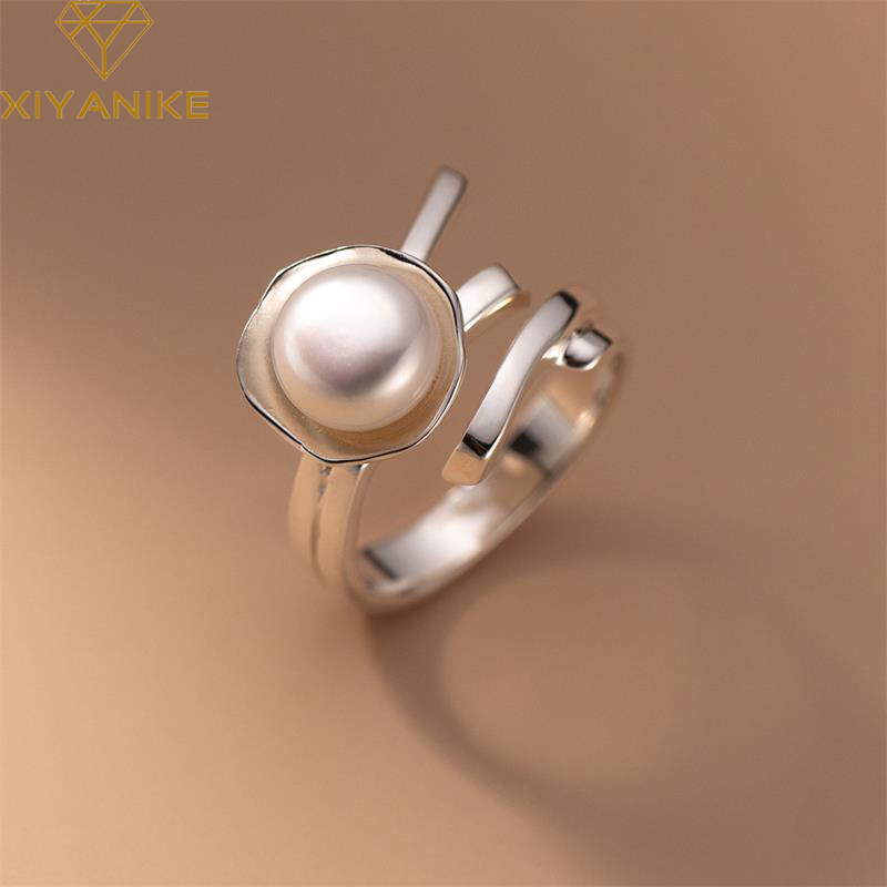 XIYANIKE Elegant Imitation Pearl Cuff Rings For Women Girl New Trendy Jewelry Lady Gift Party Wedding anillos mujer
