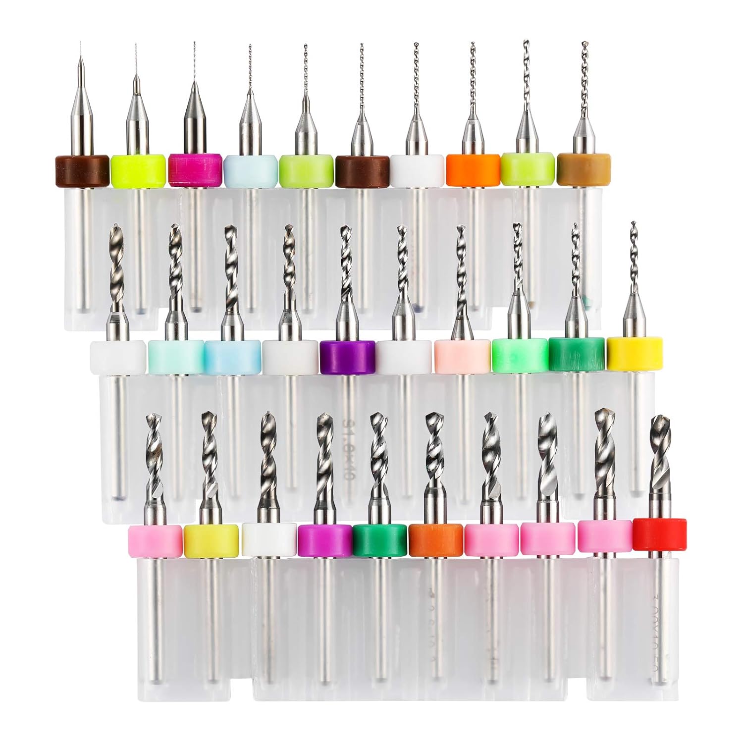 LUNYEE 30pcs PCB Drill Bits Set, 0.1mm-3.0mm, 1/8" Shank Spiral Flute CNC Router Bits