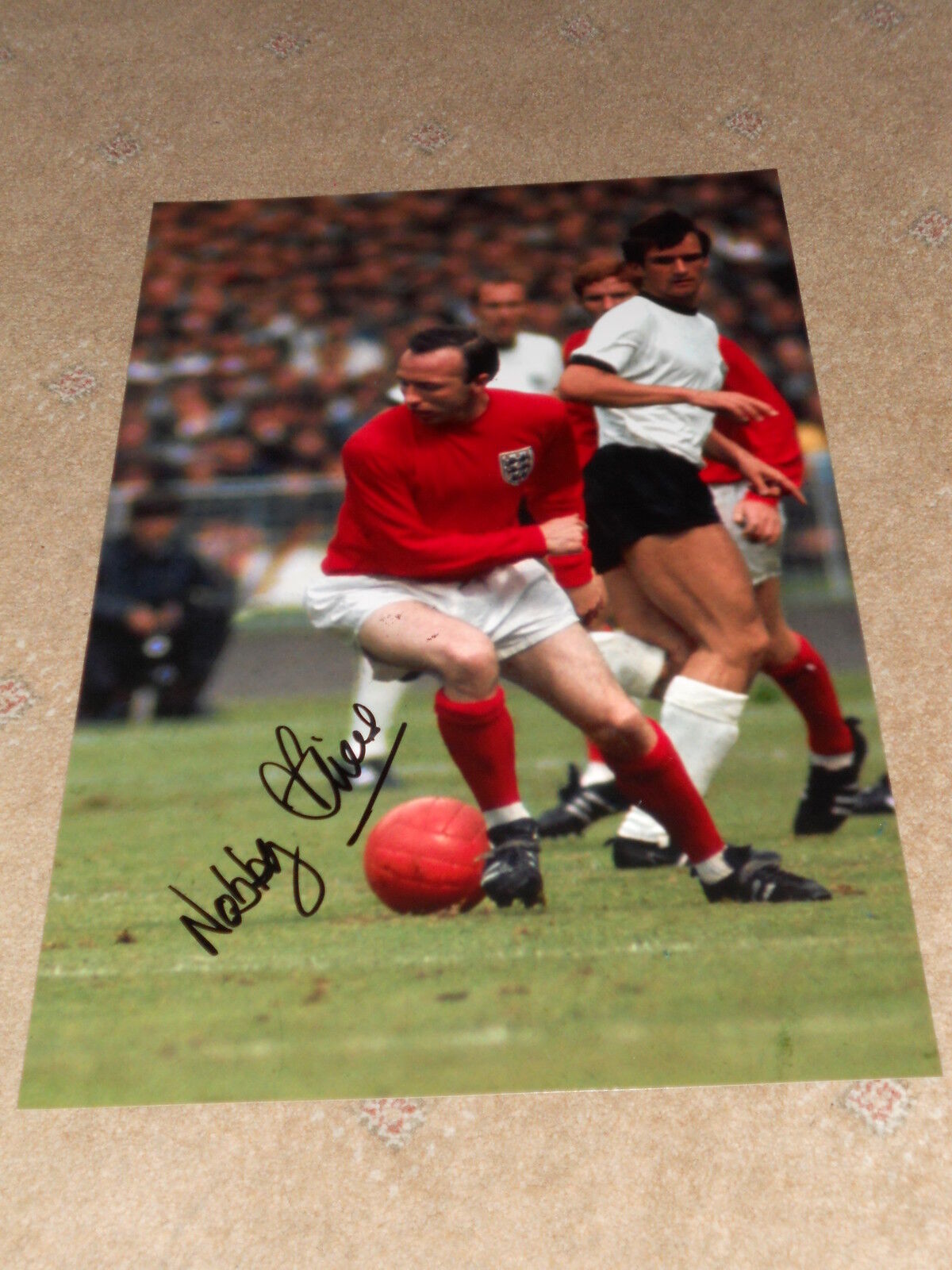 Nobby Stiles England Hand Signed Photo Poster painting Large.